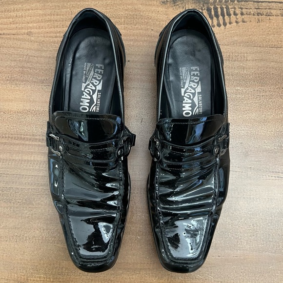 Salvatore Ferragamo Black Patent Leather Men’s Shoes 9 - Picture 6 of 12